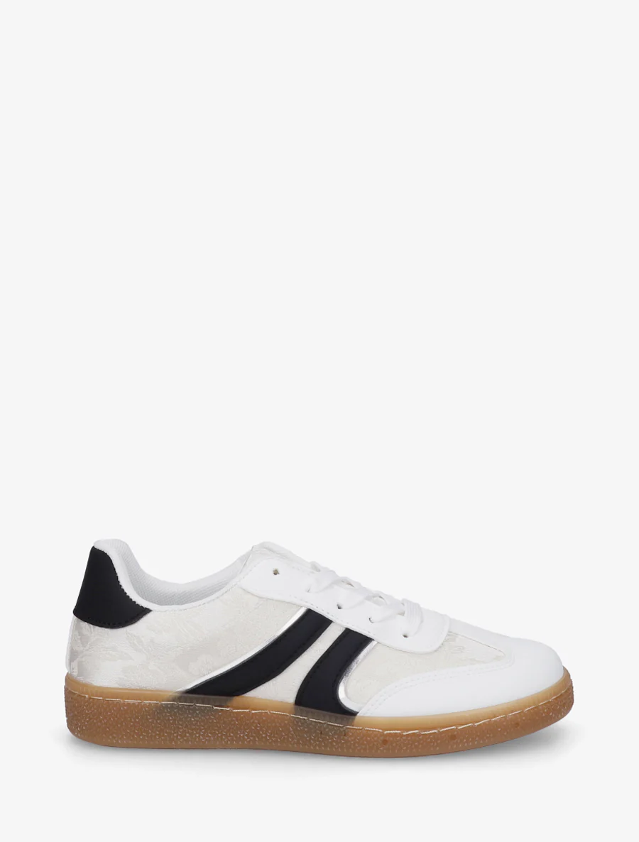Sneakers bimatière imprimé roses - Blanc