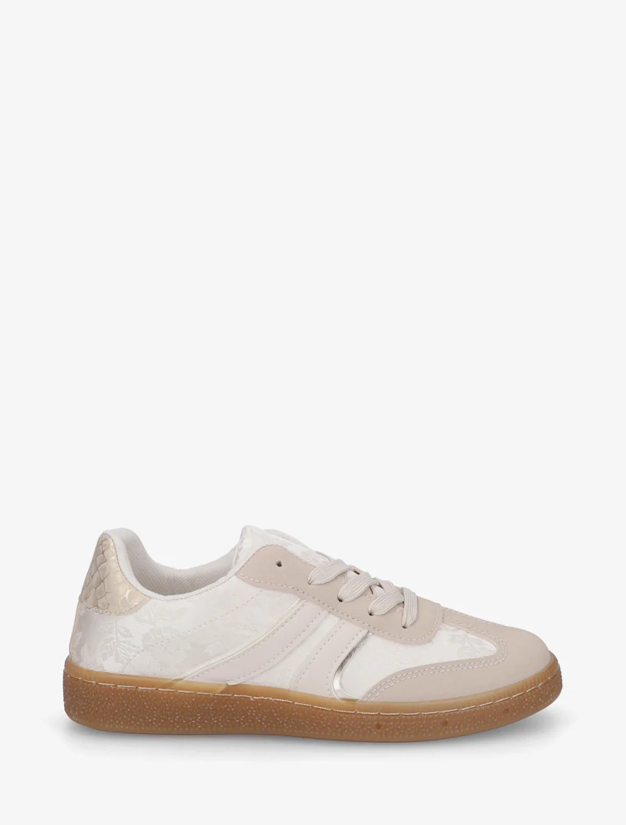 Sneakers bimatière imprimé roses - Beige