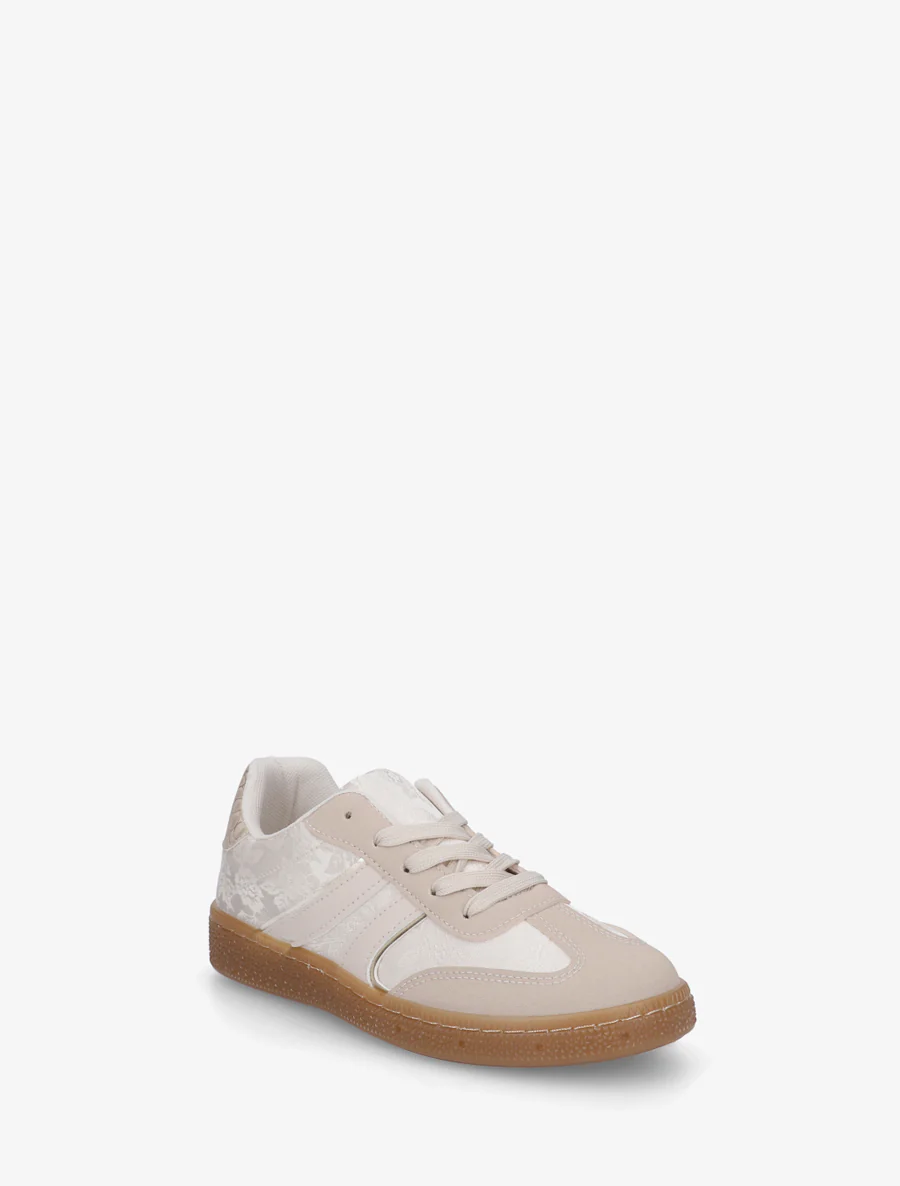 Sneakers bimatière imprimé roses - Beige - Image 2