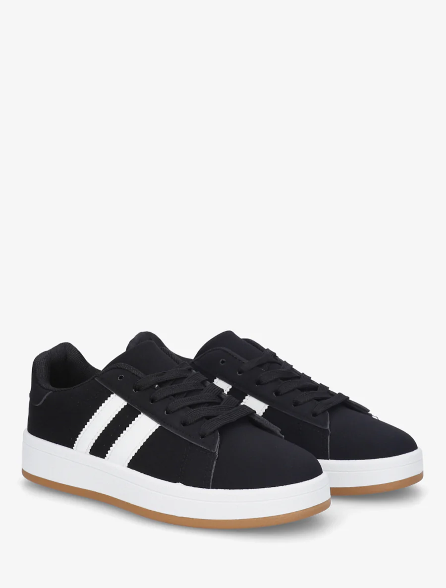 Sneakers effet nubuck à bandes contrastantes - Noir - Image 4