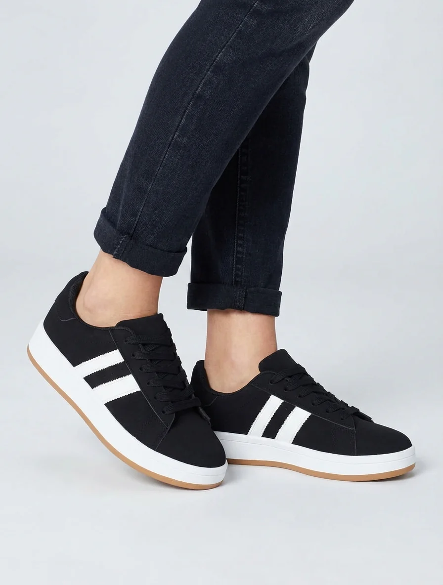 Sneakers effet nubuck à bandes contrastantes - Noir - Image 5