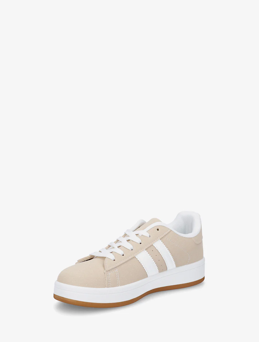 Sneakers effet nubuck à bandes contrastantes - Beige - Image 3