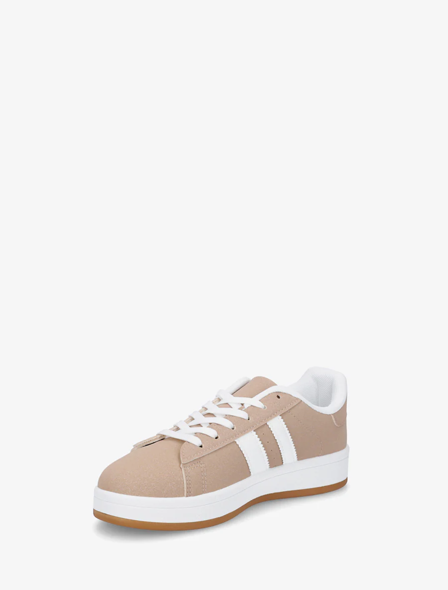 Sneakers effet nubuck à bandes contrastantes - Taupe - Image 3