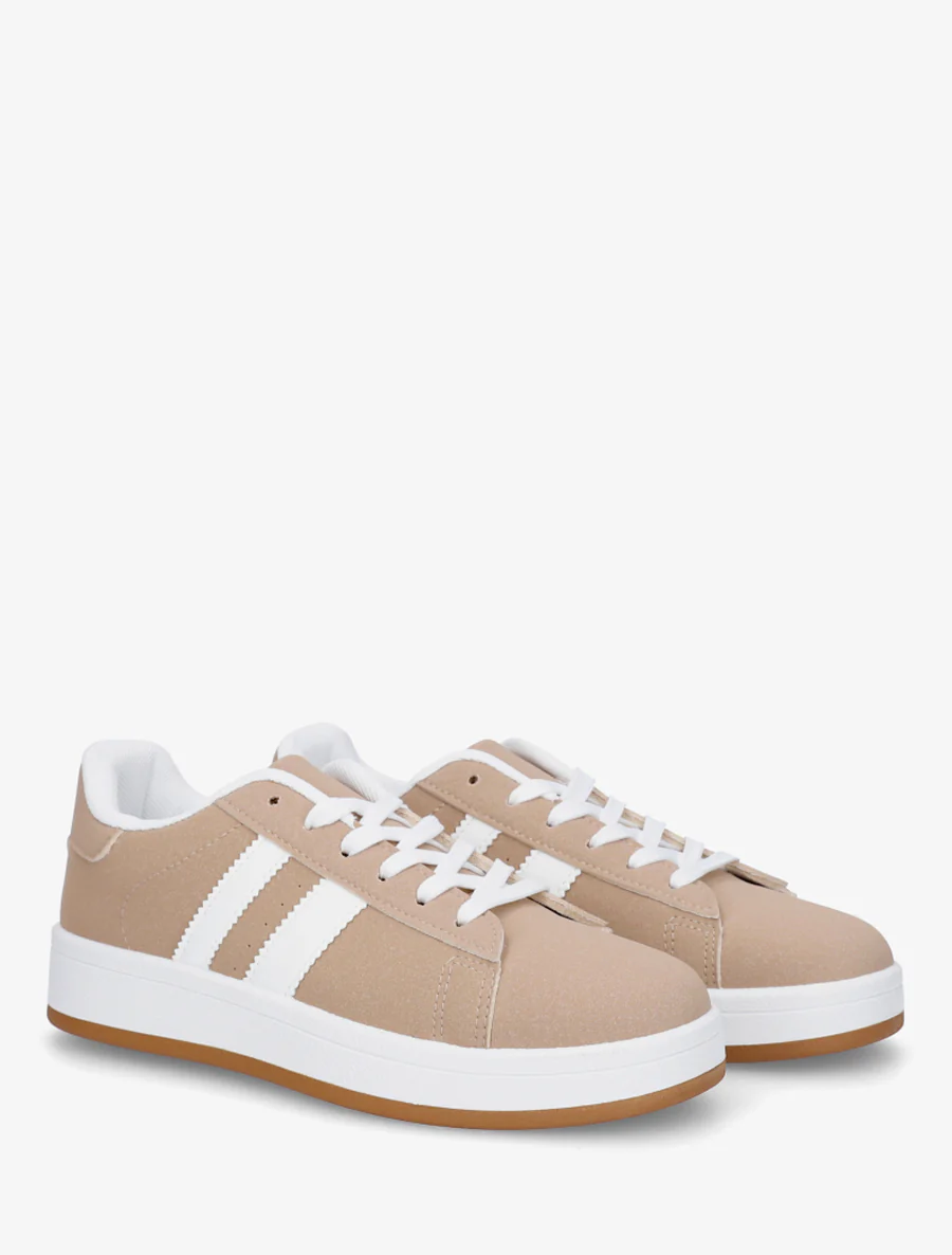 Sneakers effet nubuck à bandes contrastantes - Taupe - Image 4