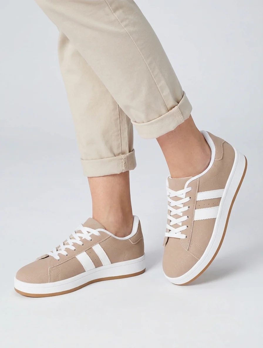 Sneakers effet nubuck à bandes contrastantes - Taupe - Image 5