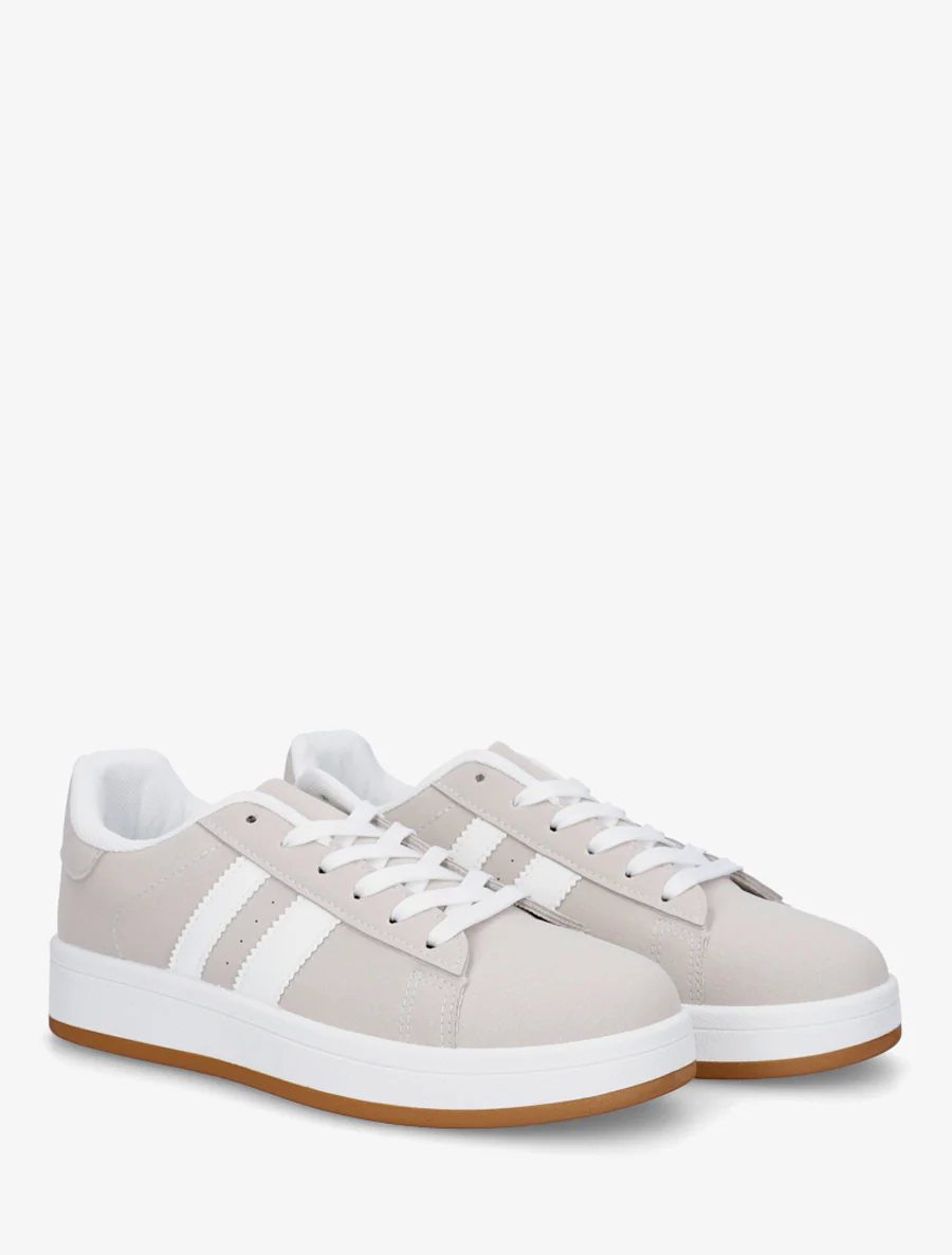 Sneakers effet nubuck à bandes contrastantes - Gris - Image 4