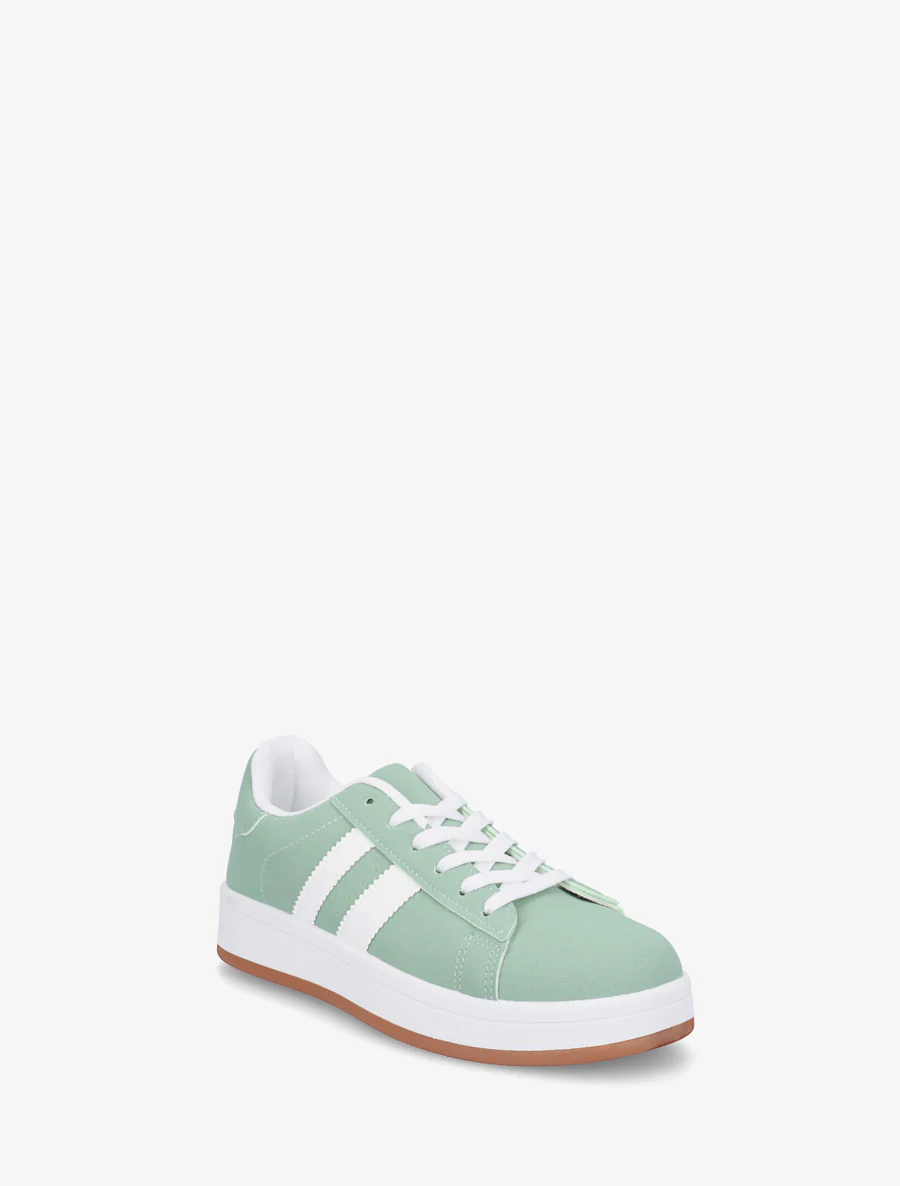 Sneakers effet nubuck à bandes contrastantes - Vert - Image 2