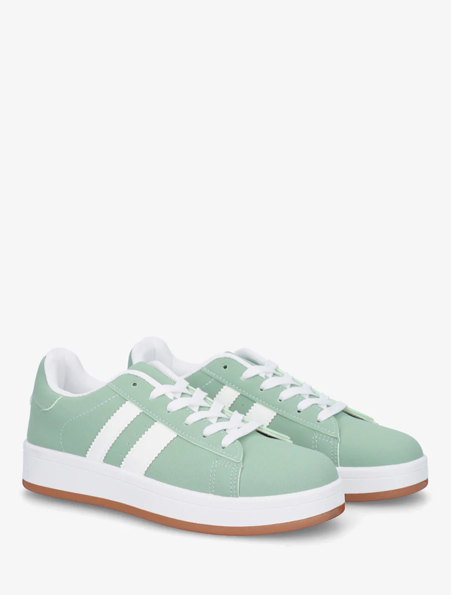 Sneakers effet nubuck à bandes contrastantes - Vert - Image 4