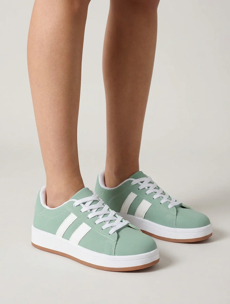 Sneakers effet nubuck à bandes contrastantes - Vert - Image 5