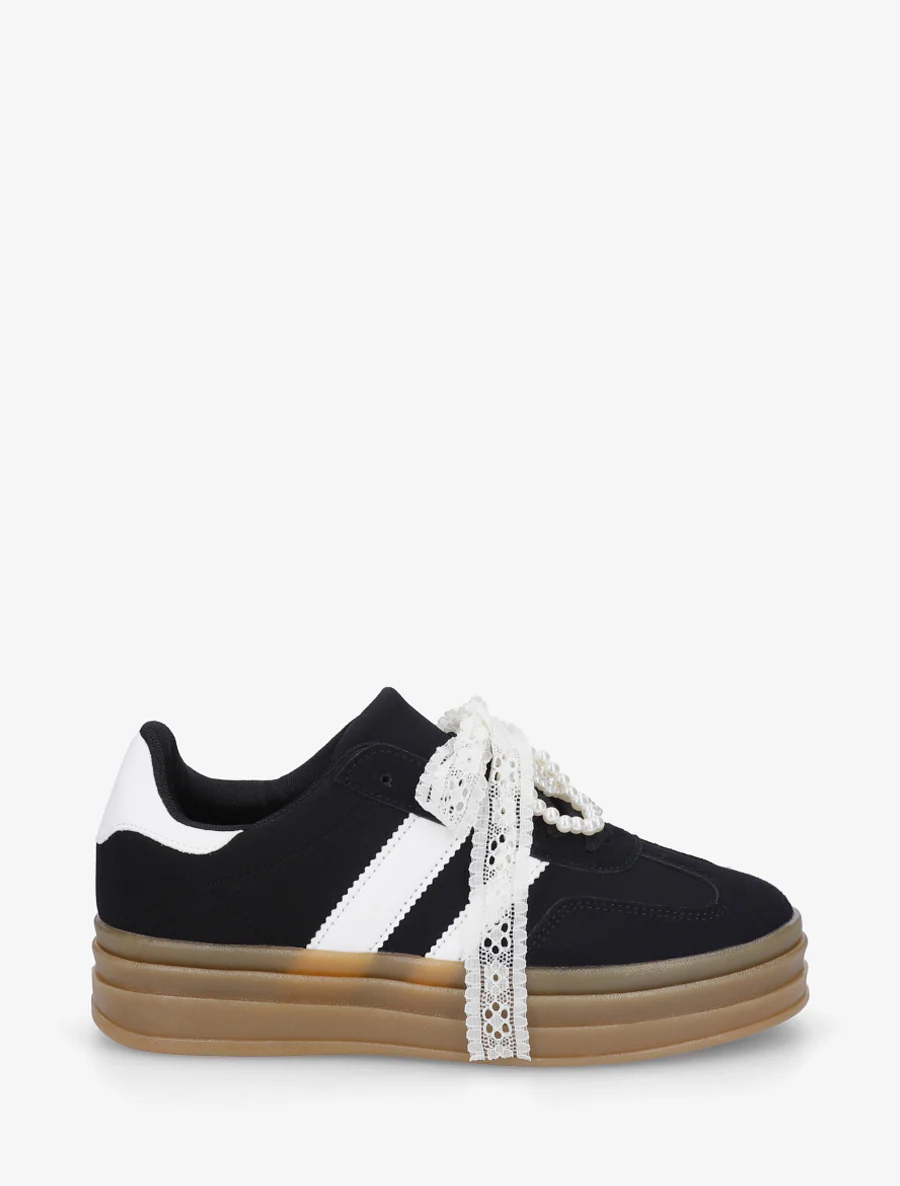 Sneakers effet nubuck à lacets stylisés - Noir