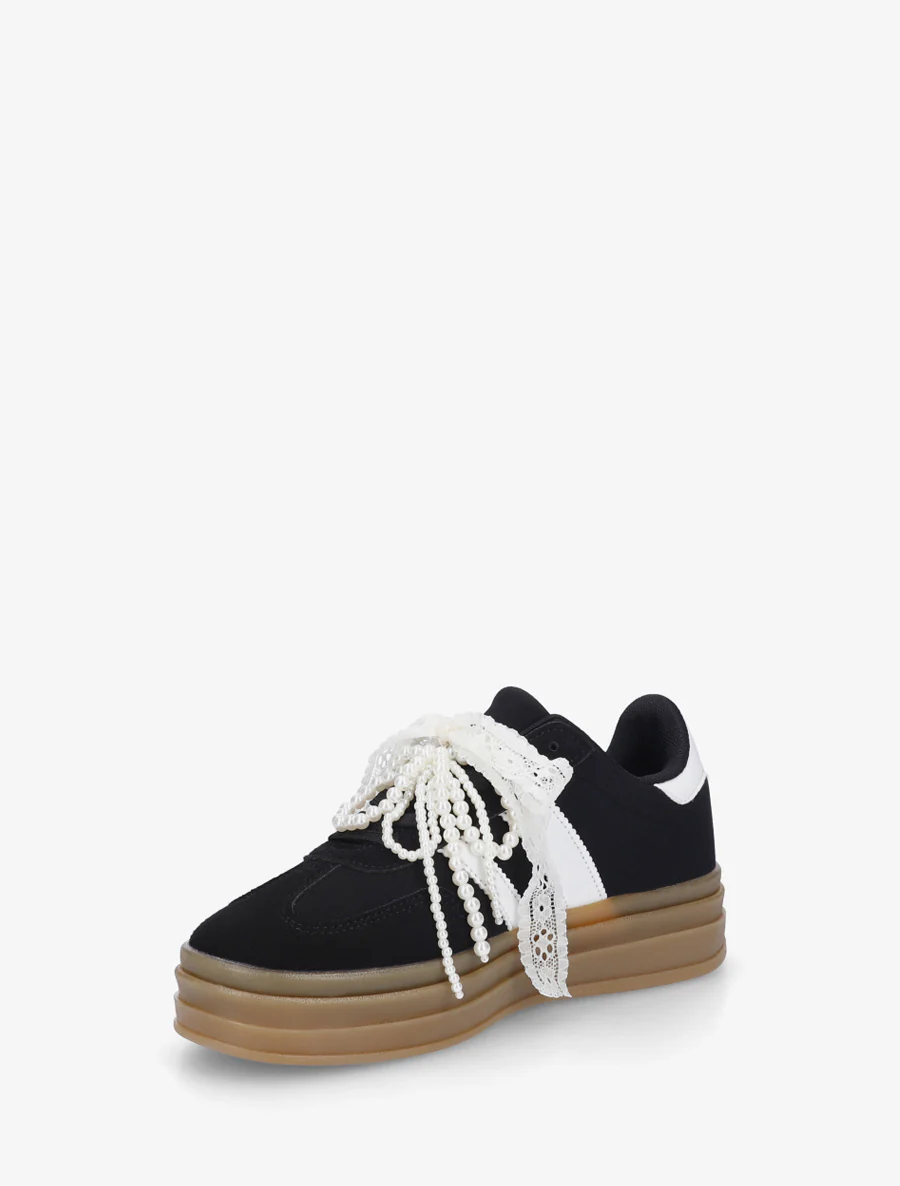 Sneakers effet nubuck à lacets stylisés - Noir - Image 3
