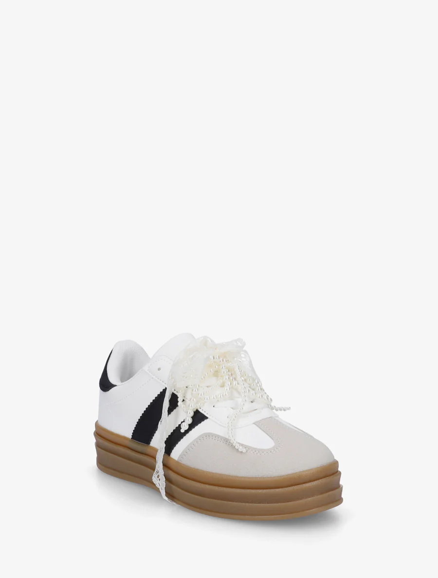 Sneakers effet nubuck à lacets stylisés - Blanc - Image 2