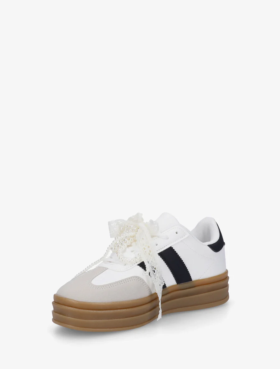 Sneakers effet nubuck à lacets stylisés - Blanc - Image 3