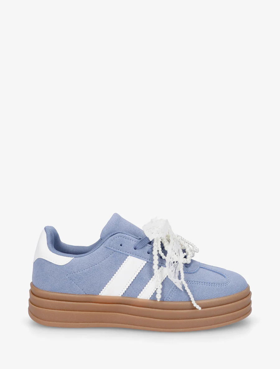 Sneakers effet nubuck à lacets stylisés - Bleu
