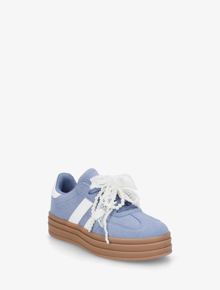 Sneakers effet nubuck à lacets stylisés - Bleu - Image 2