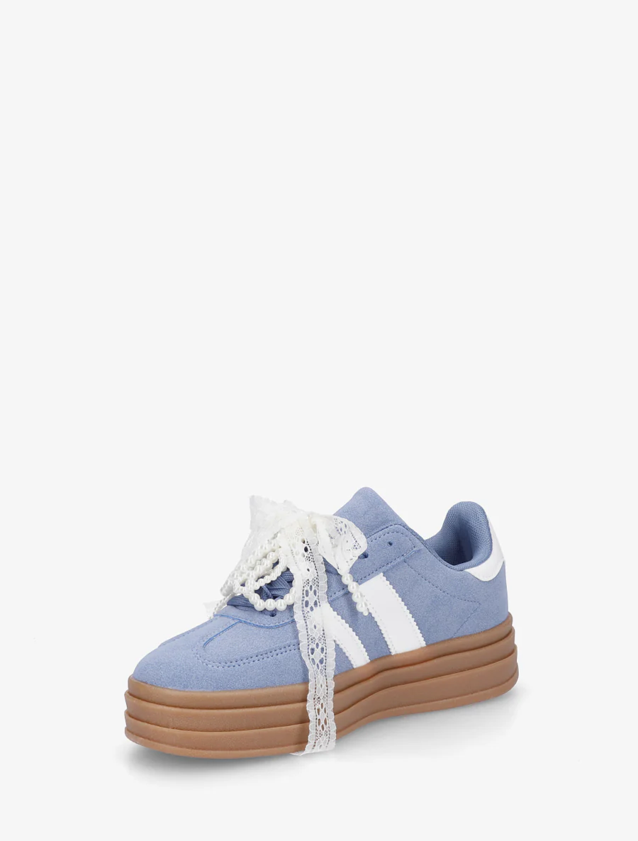 Sneakers effet nubuck à lacets stylisés - Bleu - Image 3