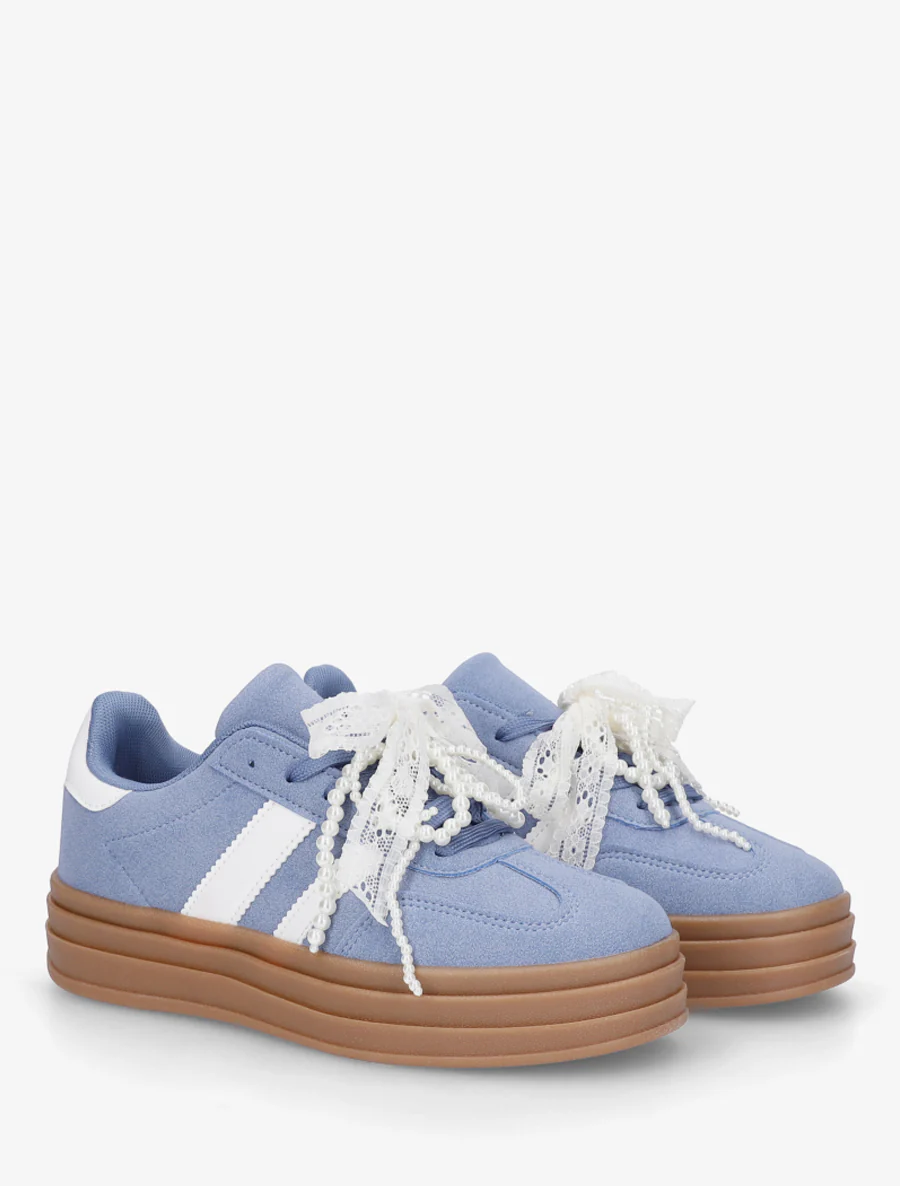 Sneakers effet nubuck à lacets stylisés - Bleu - Image 4