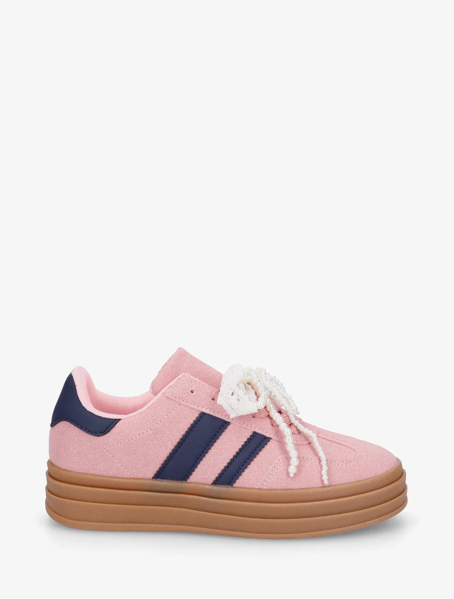 Sneakers effet nubuck à lacets stylisés - Rose