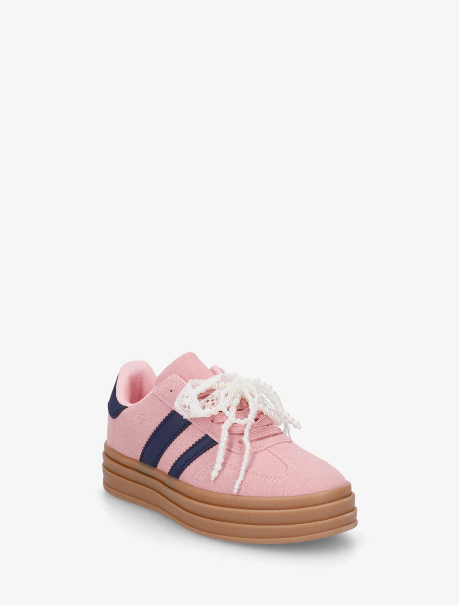 Sneakers effet nubuck à lacets stylisés - Rose - Image 2