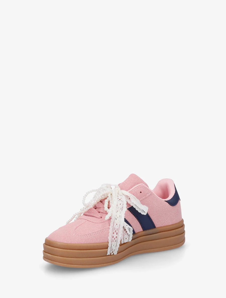 Sneakers effet nubuck à lacets stylisés - Rose - Image 3