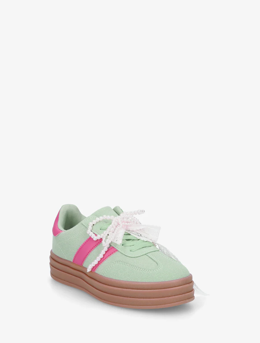 Sneakers effet nubuck à lacets stylisés - Vert d'eau - Image 2