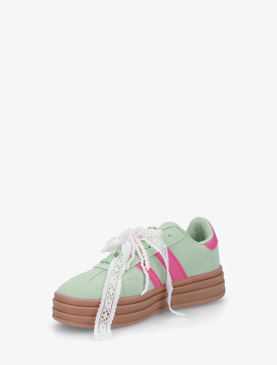 Sneakers effet nubuck à lacets stylisés - Vert d'eau - Image 3