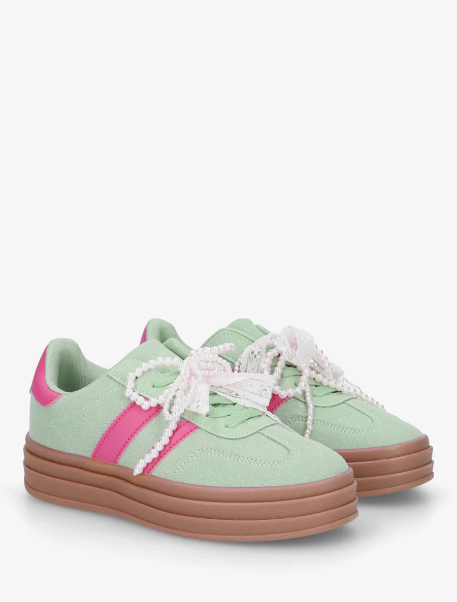 Sneakers effet nubuck à lacets stylisés - Vert d'eau - Image 4