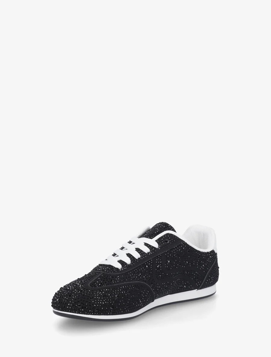 Sneakers effet nubuck à strass - Noir - Image 3