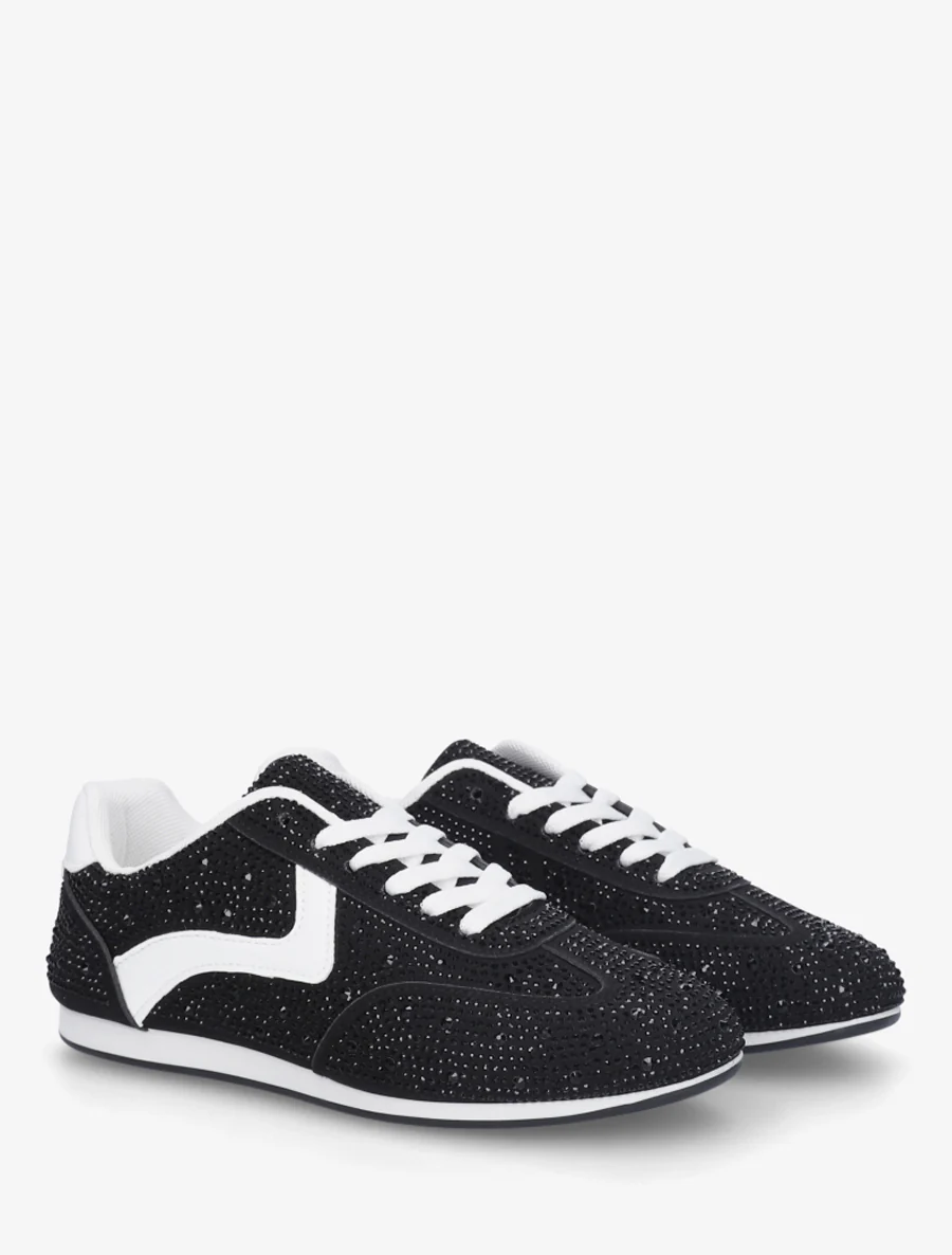Sneakers effet nubuck à strass - Noir - Image 4