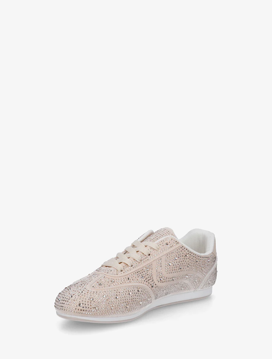 Sneakers effet nubuck à strass - Beige - Image 3