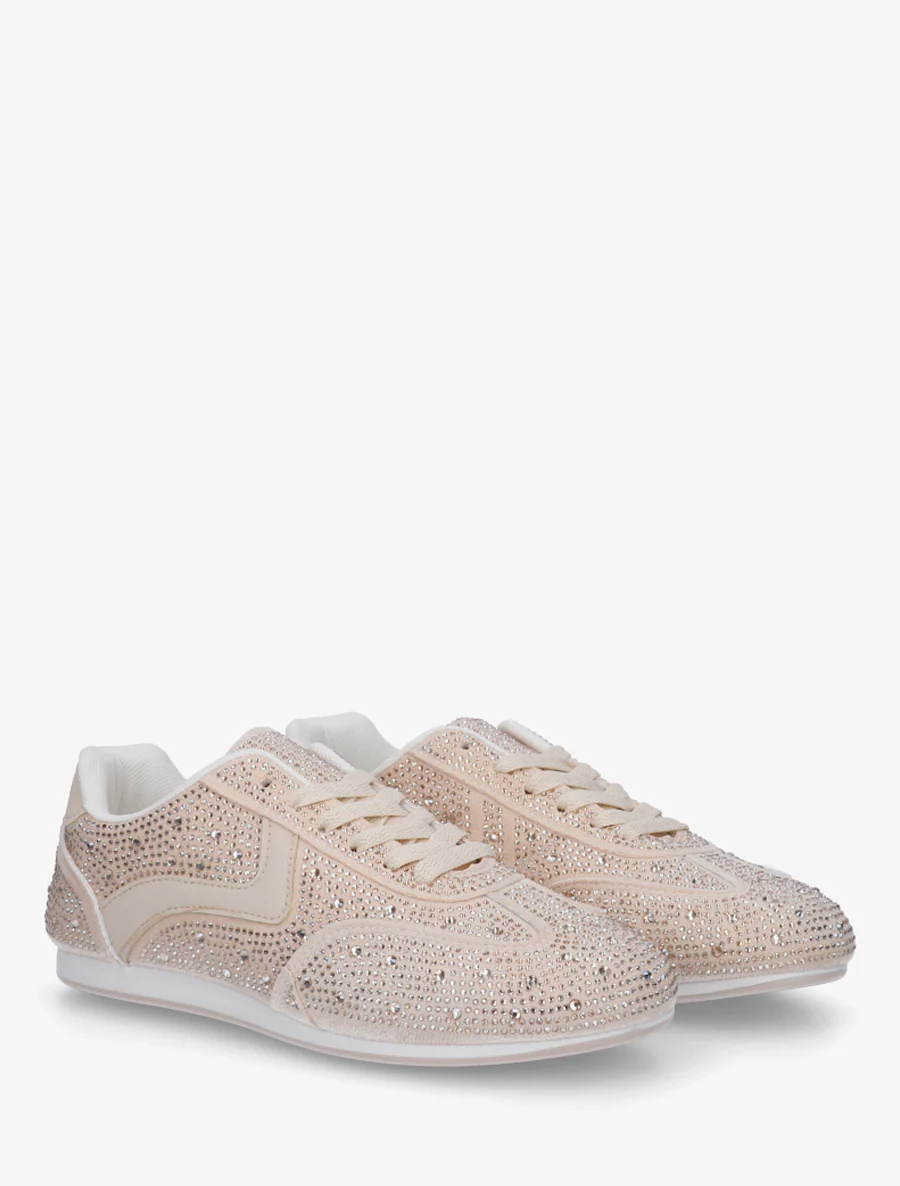 Sneakers effet nubuck à strass - Beige - Image 4