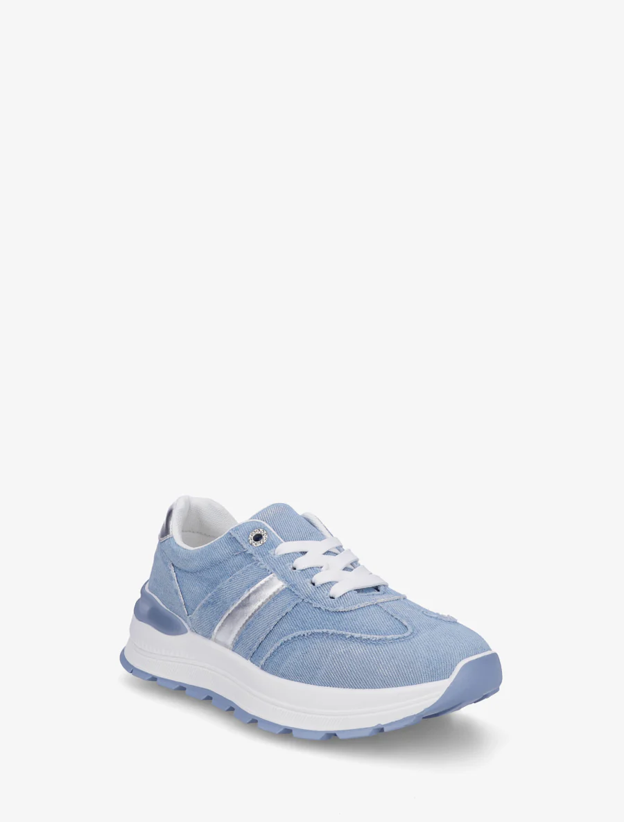 Sneakers en jean à bande et contrefort contrastant - Bleu ciel - Image 2