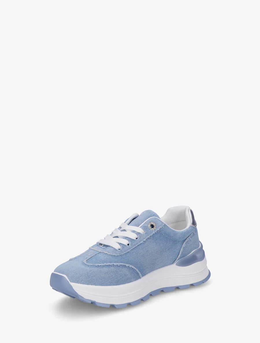 Sneakers en jean à bande et contrefort contrastant - Bleu ciel - Image 3
