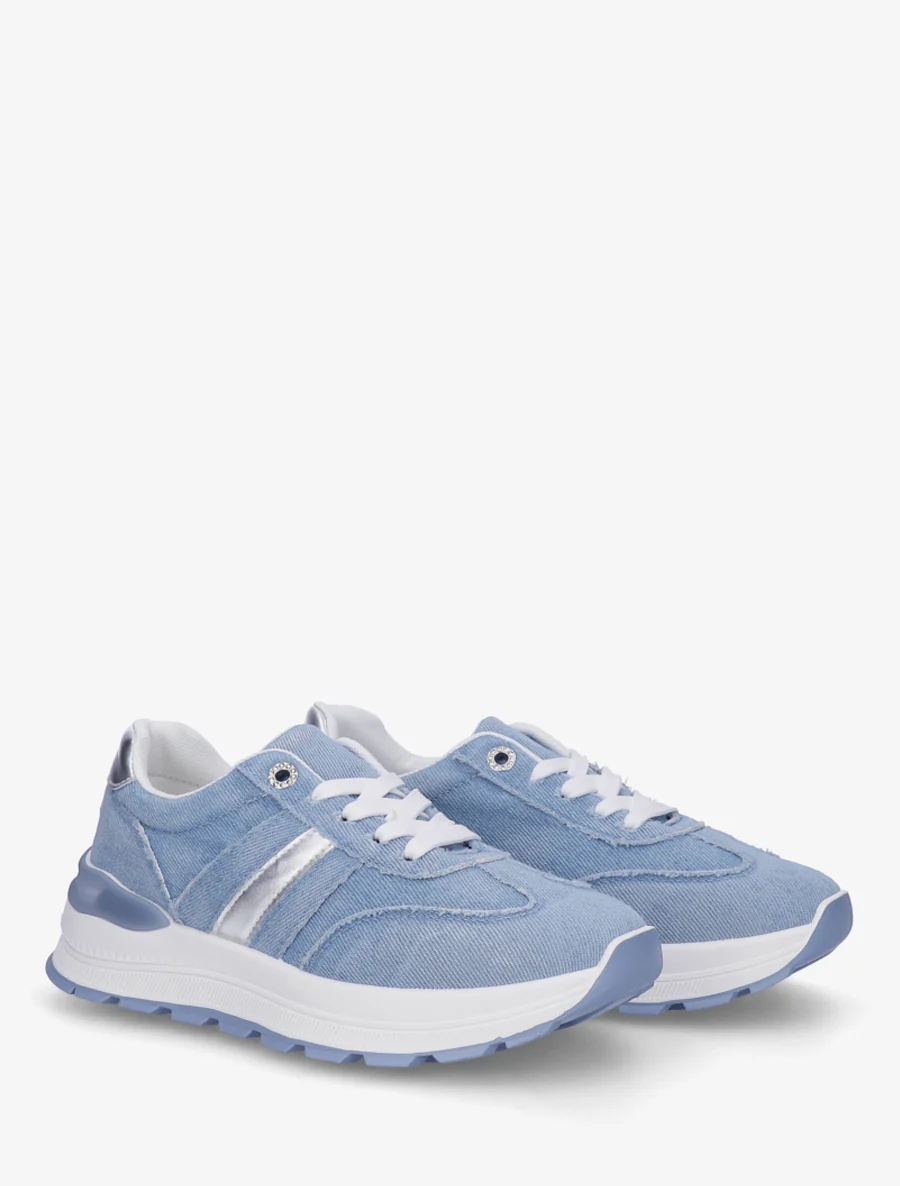 Sneakers en jean à bande et contrefort contrastant - Bleu ciel - Image 4