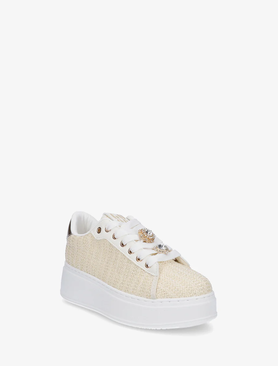 Sneakers en jute tressée à détail irisé - Beige - Image 2