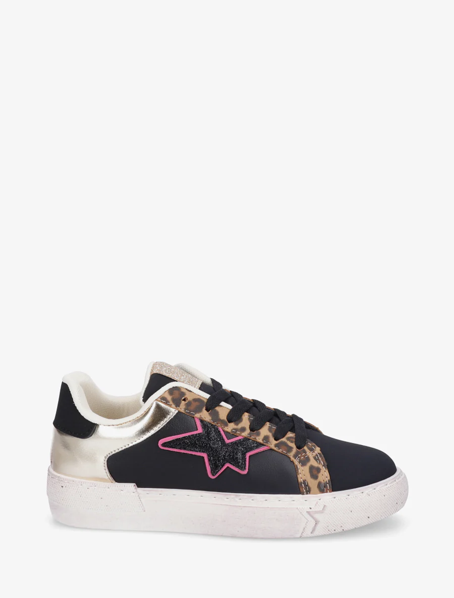 Sneakers en simili à motif étoile - Noir