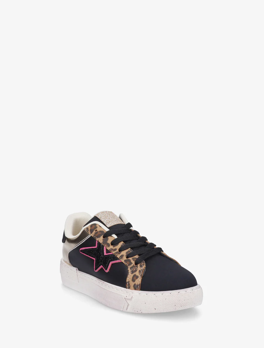 Sneakers en simili à motif étoile - Noir - Image 2