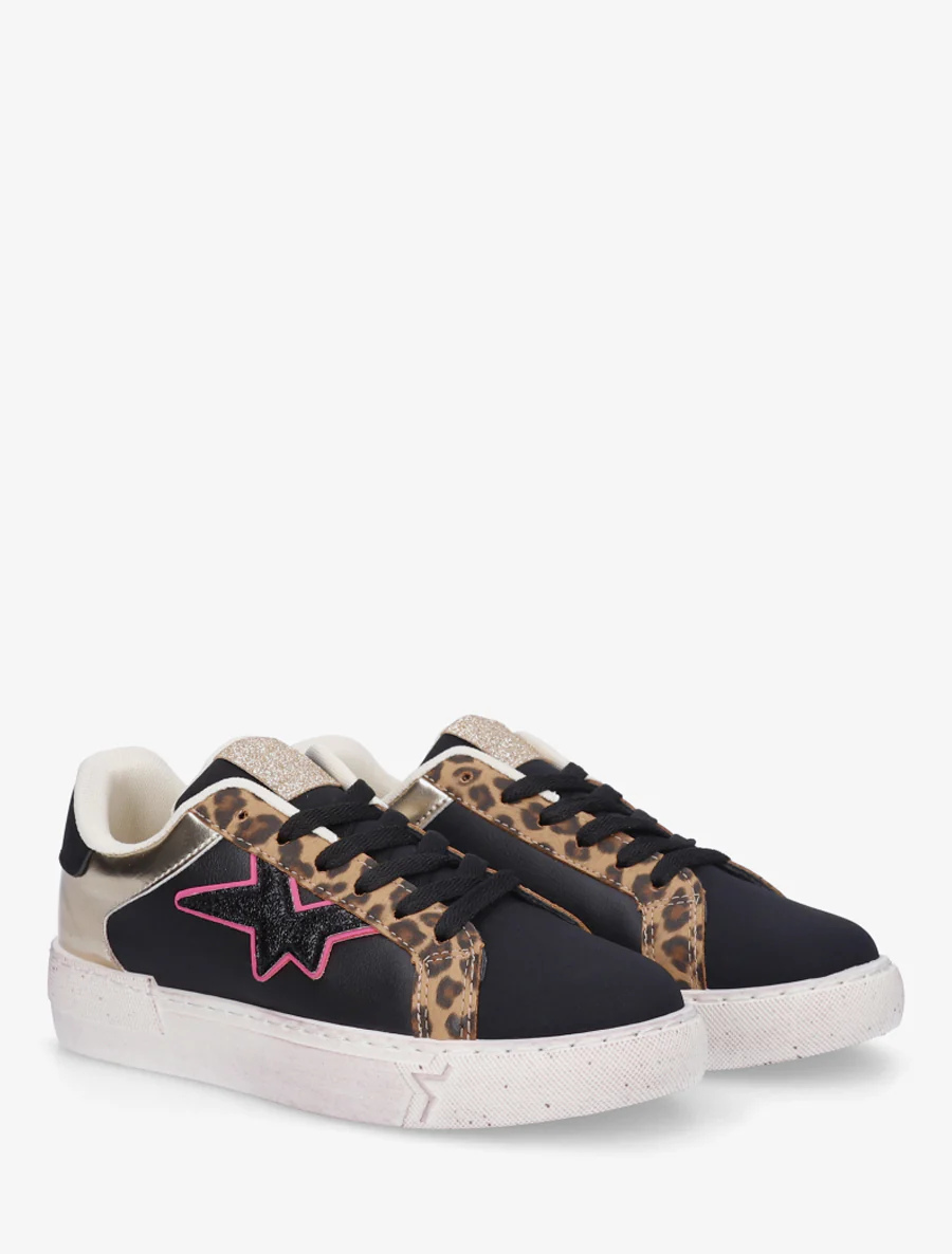 Sneakers en simili à motif étoile - Noir - Image 4