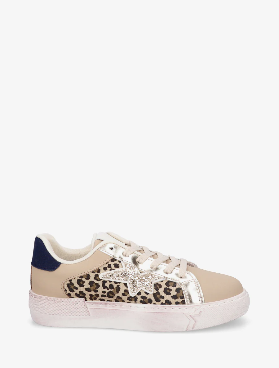 Sneakers en simili à motif étoile - Taupe