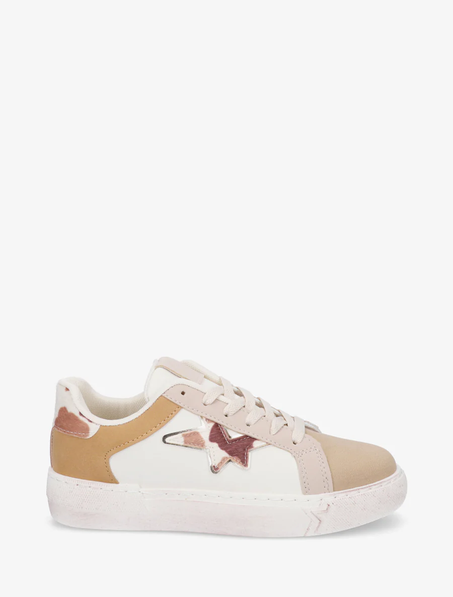 Sneakers en simili à motif étoile - Beige