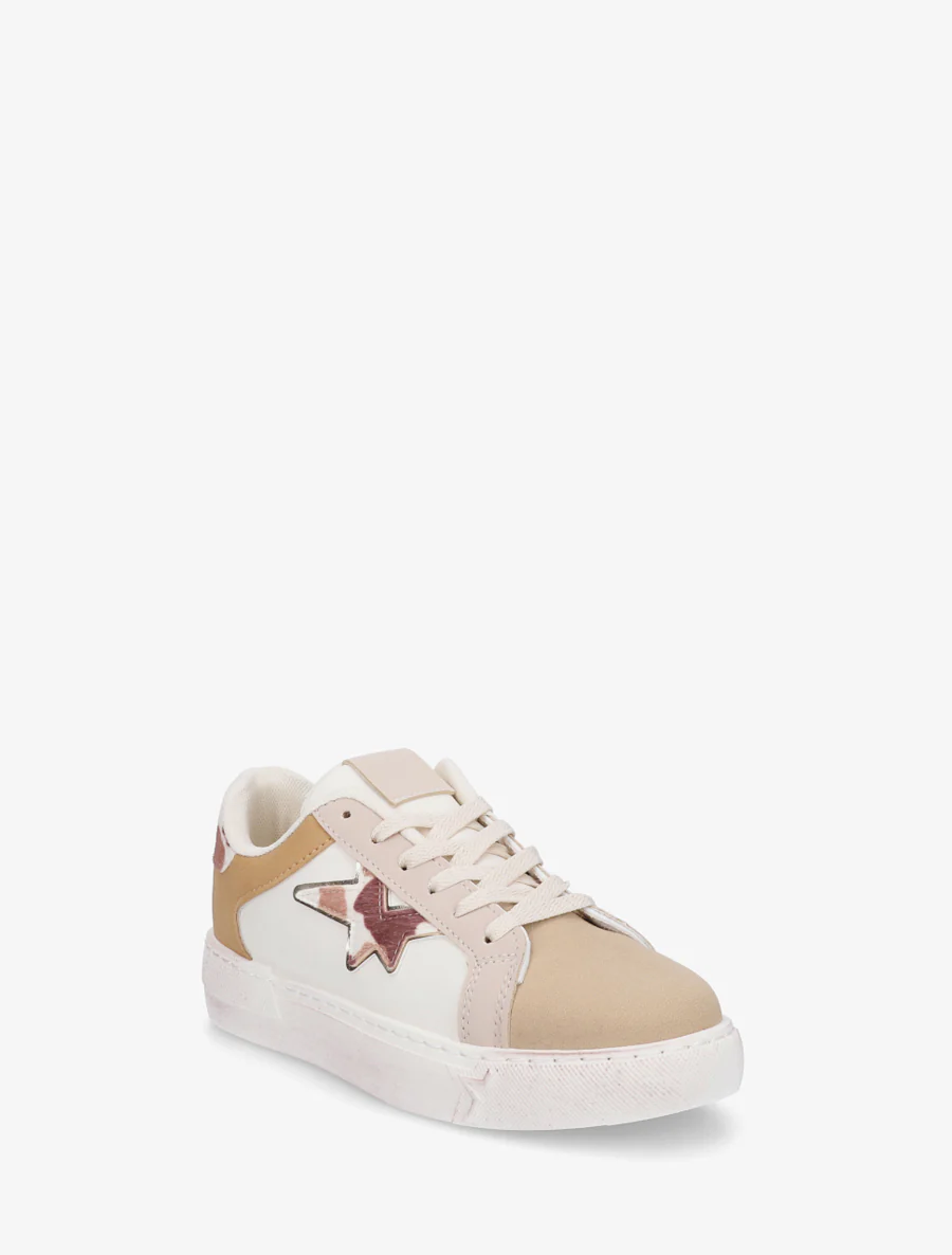 Sneakers en simili à motif étoile - Beige - Image 2