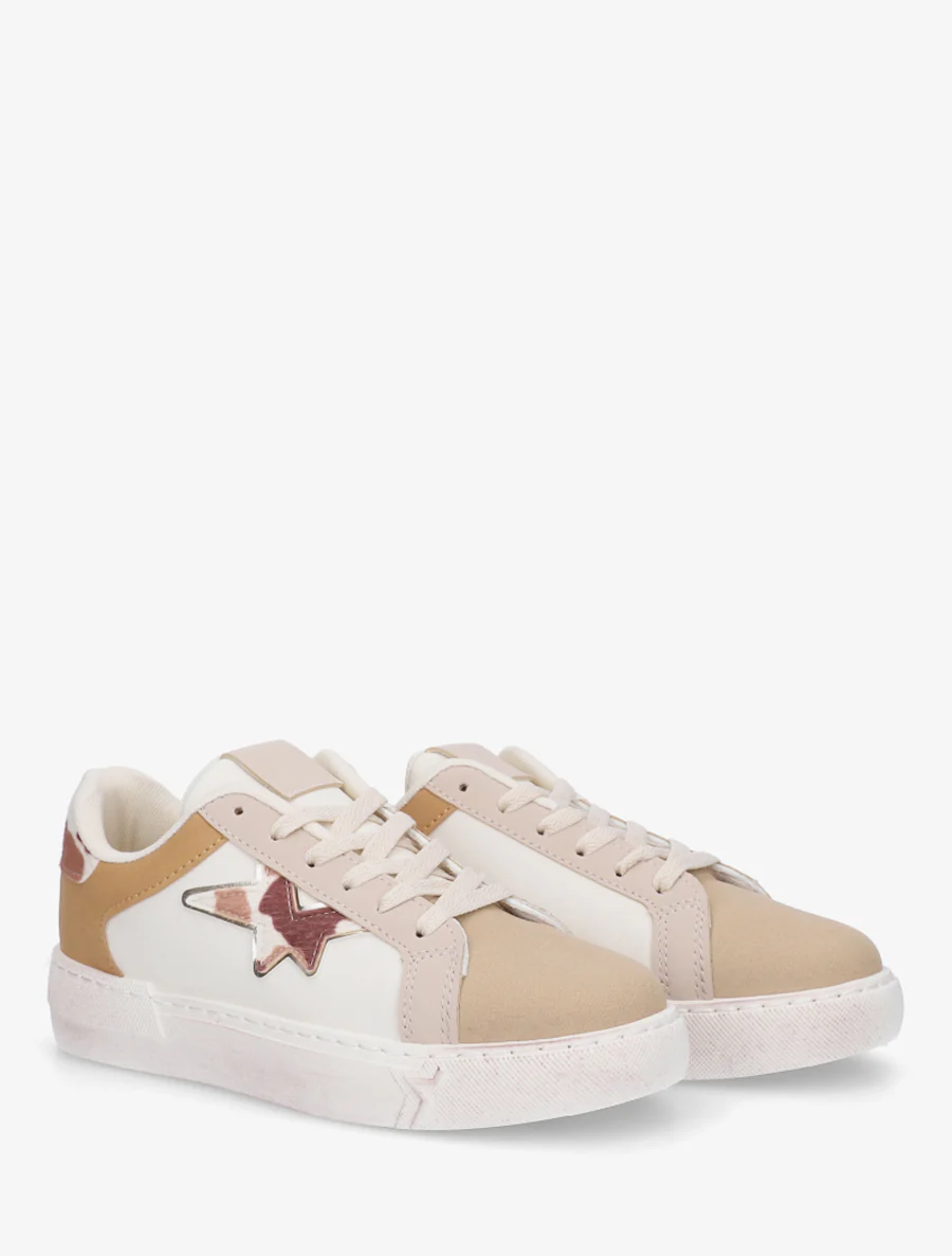Sneakers en simili à motif étoile - Beige - Image 4