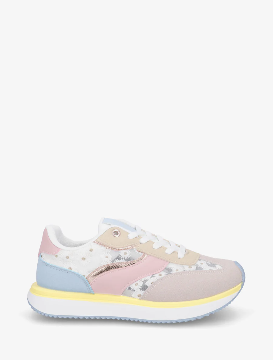 Sneakers en simili à motif pâquerettes - Taupe