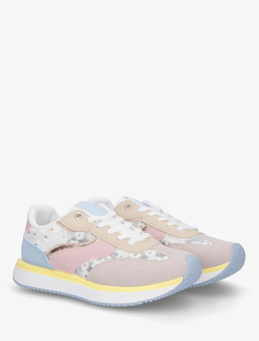 Sneakers en simili à motif pâquerettes - Taupe - Image 4