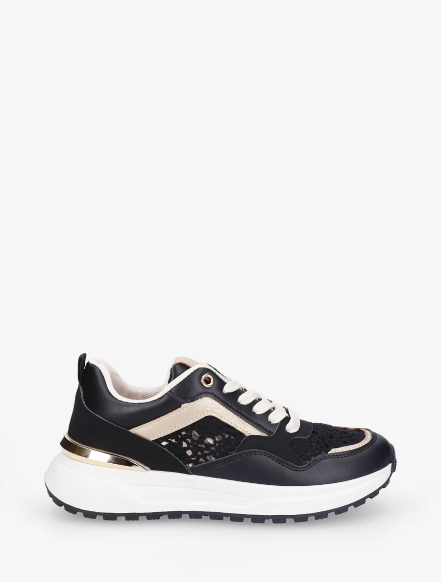 Sneakers en simili et en crochet - Noir