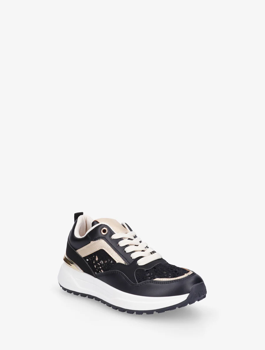 Sneakers en simili et en crochet - Noir - Image 2