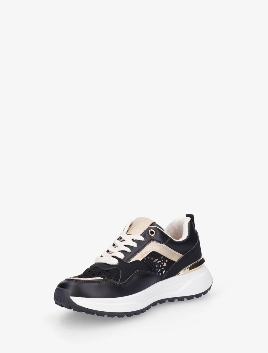 Sneakers en simili et en crochet - Noir - Image 3