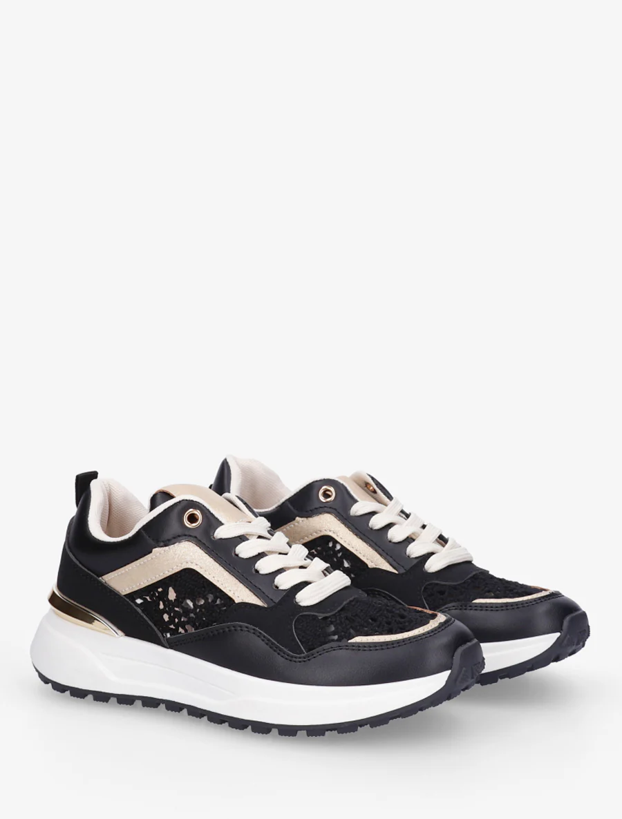 Sneakers en simili et en crochet - Noir - Image 4