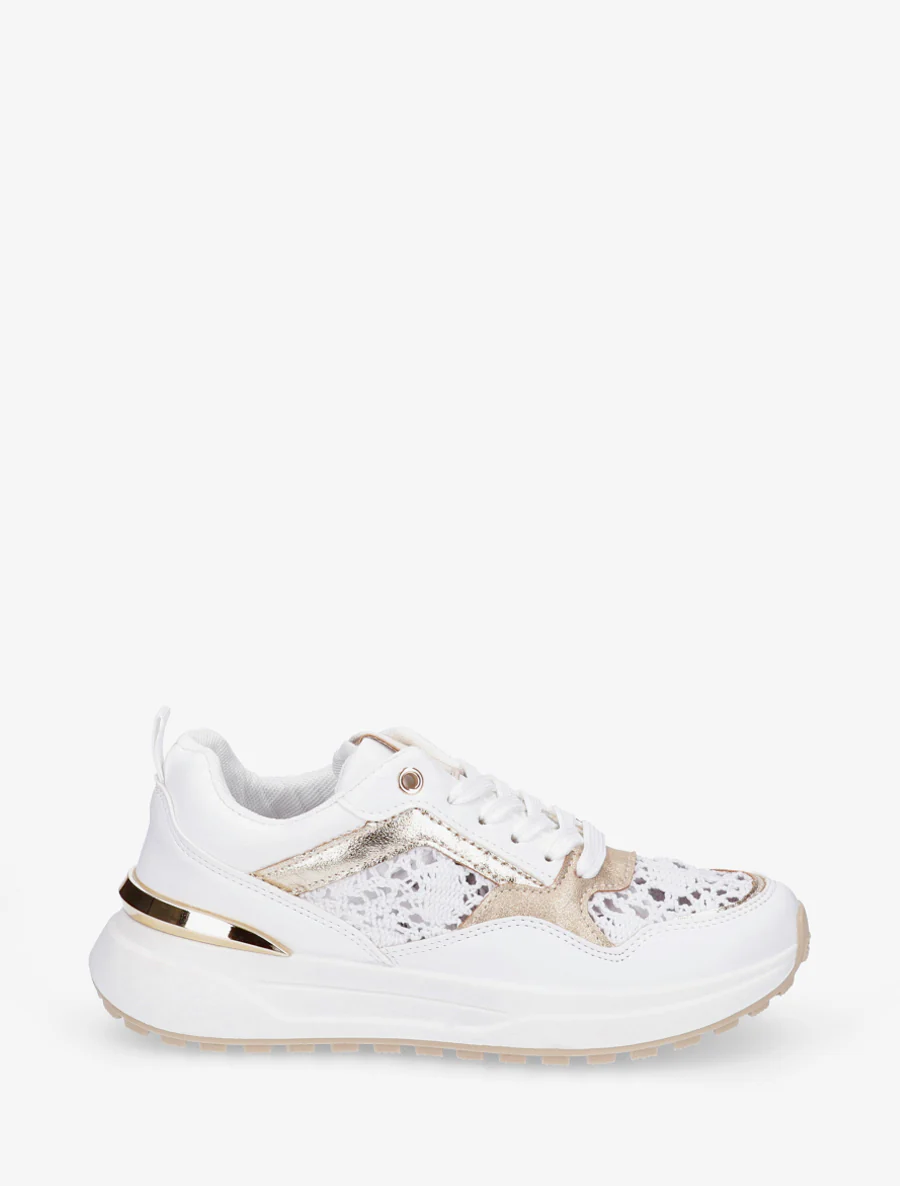 Sneakers en simili et en crochet - Blanc