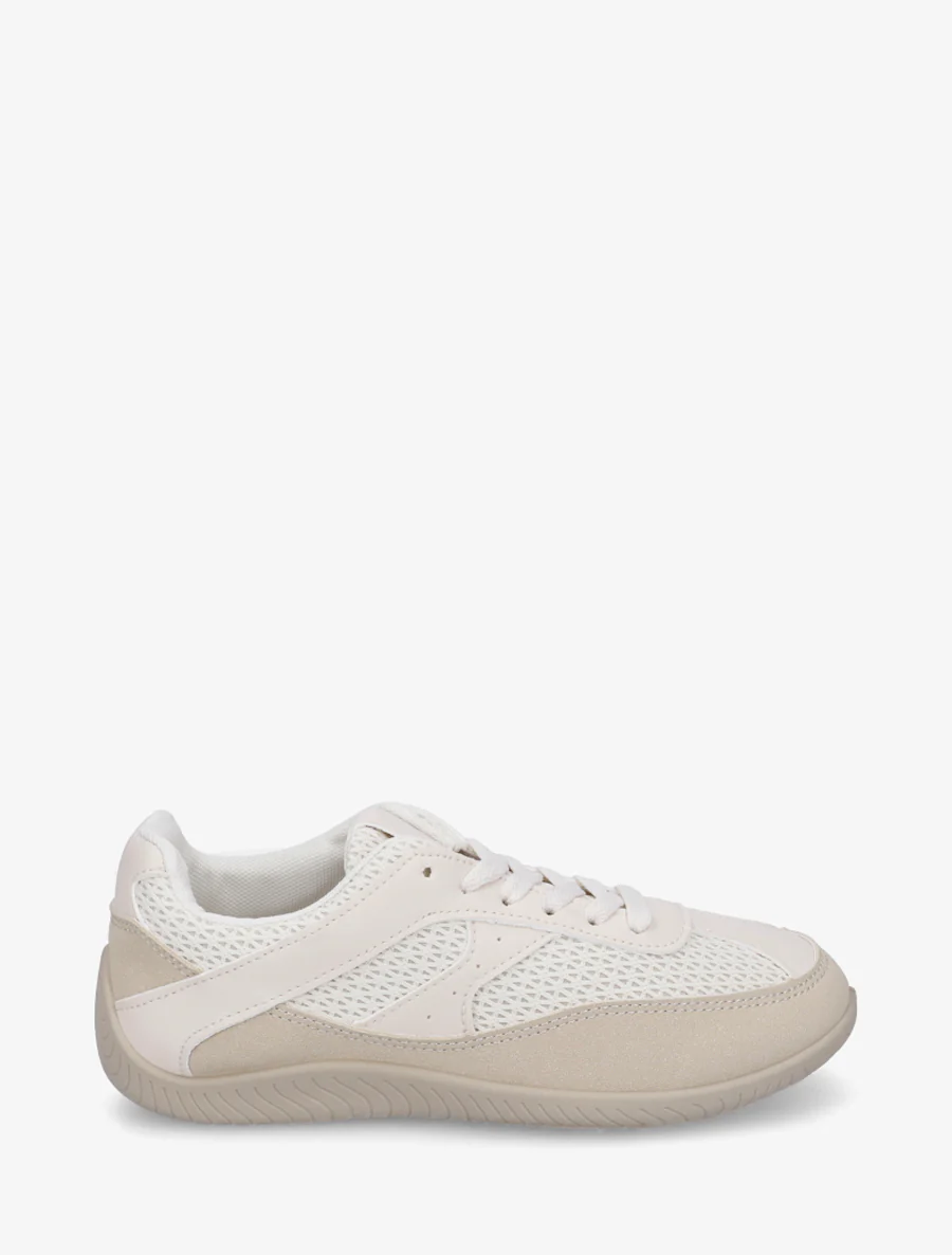 Sneakers en simili et toile - Beige